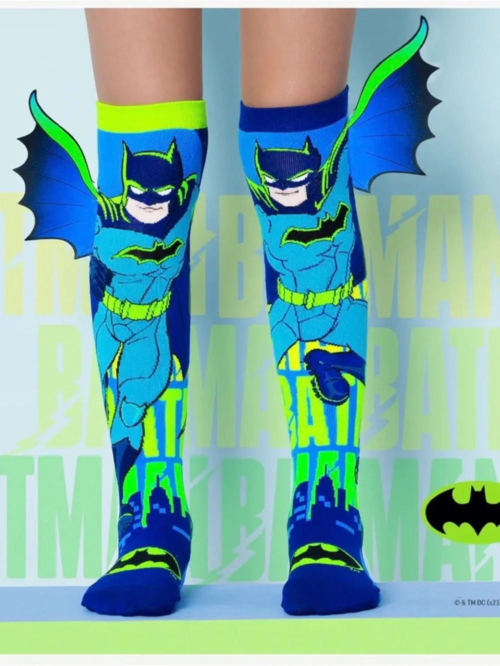 Batman NWT Kids Knee-High Superhero Socks in Neon Blue & Lime